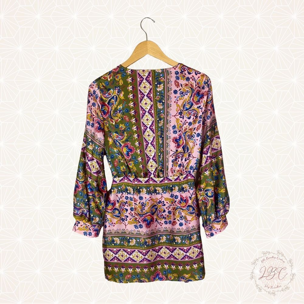 NWT Zara Patterned Silky Faux Wrap Long Sleeve Blouse New Size Medium - Picture 7 of 16